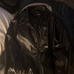 Zara Women’s Shiny Black Bomber Jacket